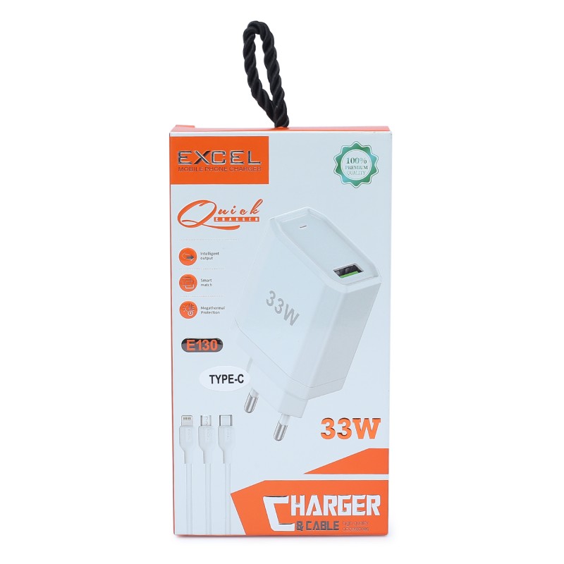 Excel E130 33W Type-C Fast Charger & Cable