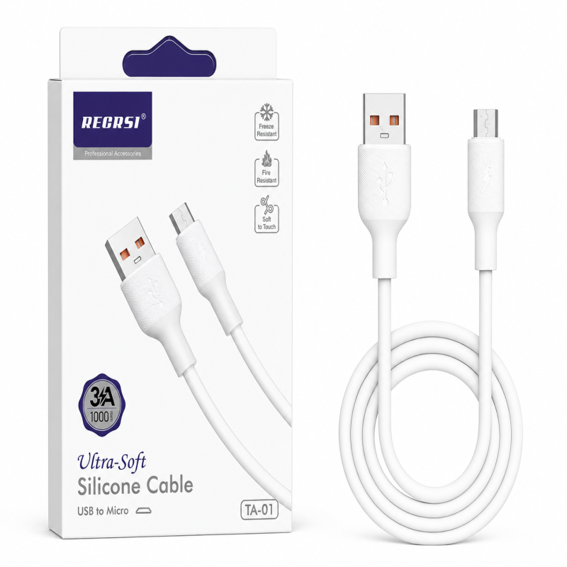 Recrsi TA-01 3A USB to Micro USB Ultra Soft Silicone Fast Charging Cable