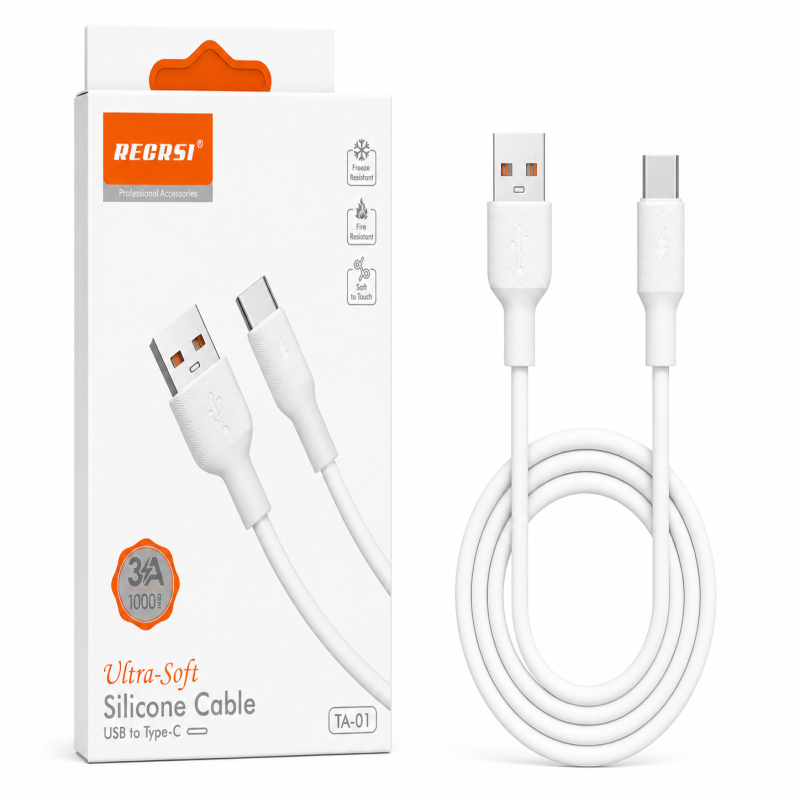 Recrsi TA-01 3A USB to Type-C Ultra Soft Silicone Fast Charging Cable