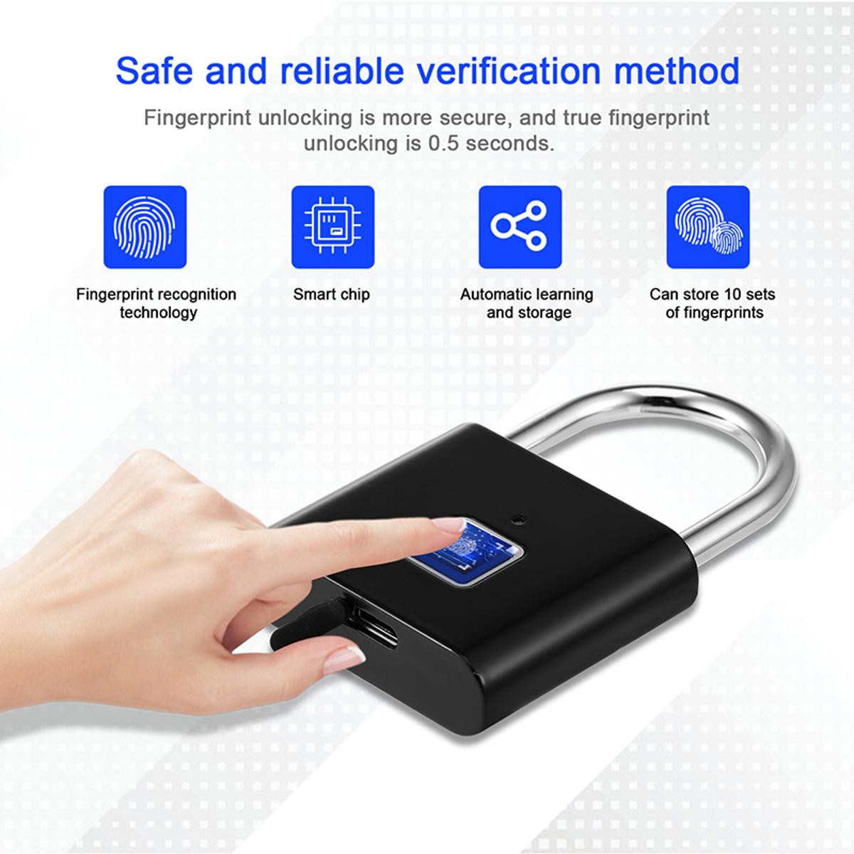 Smart Fingerprint Padlock – USB Rechargeable Biometric Lock