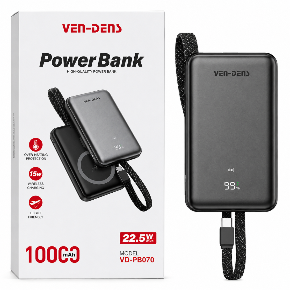 VEN-DENS VD-PB070 10000mAh 22.5W Magnetic Wireless Fast Charging Power Bank